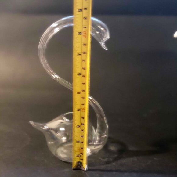 Vintage Hand Blown Clear Glass Swan Bud Vase - Hollow Thin Delicate 9in. - Picture 4 of 5